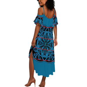 Basotho Blanket Summer Maxi Dress Lesotho Kharetsa Seanamarena Heritage - Blue - African Pride