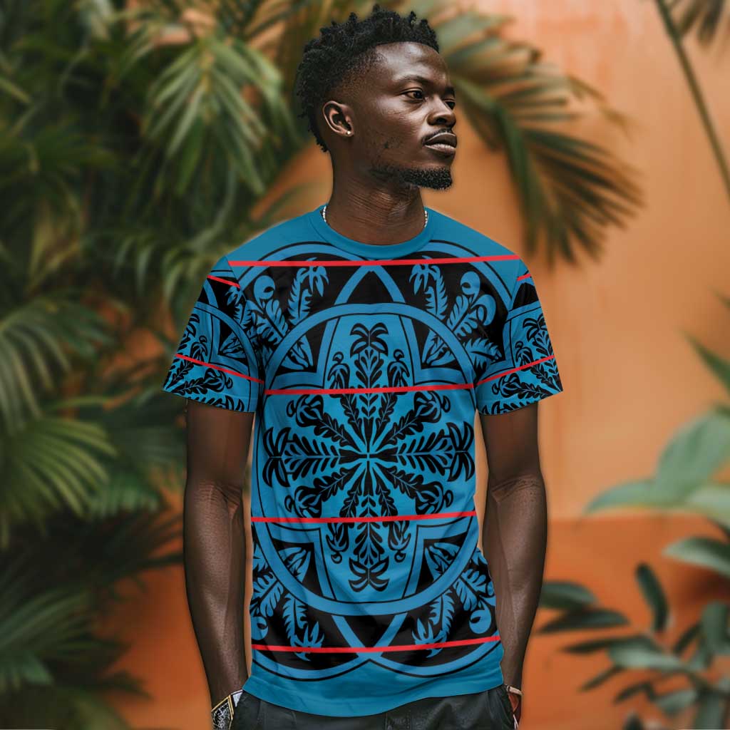 Basotho Blanket T shirt Lesotho Kharetsa Seanamarena Heritage - Blue - African Pride