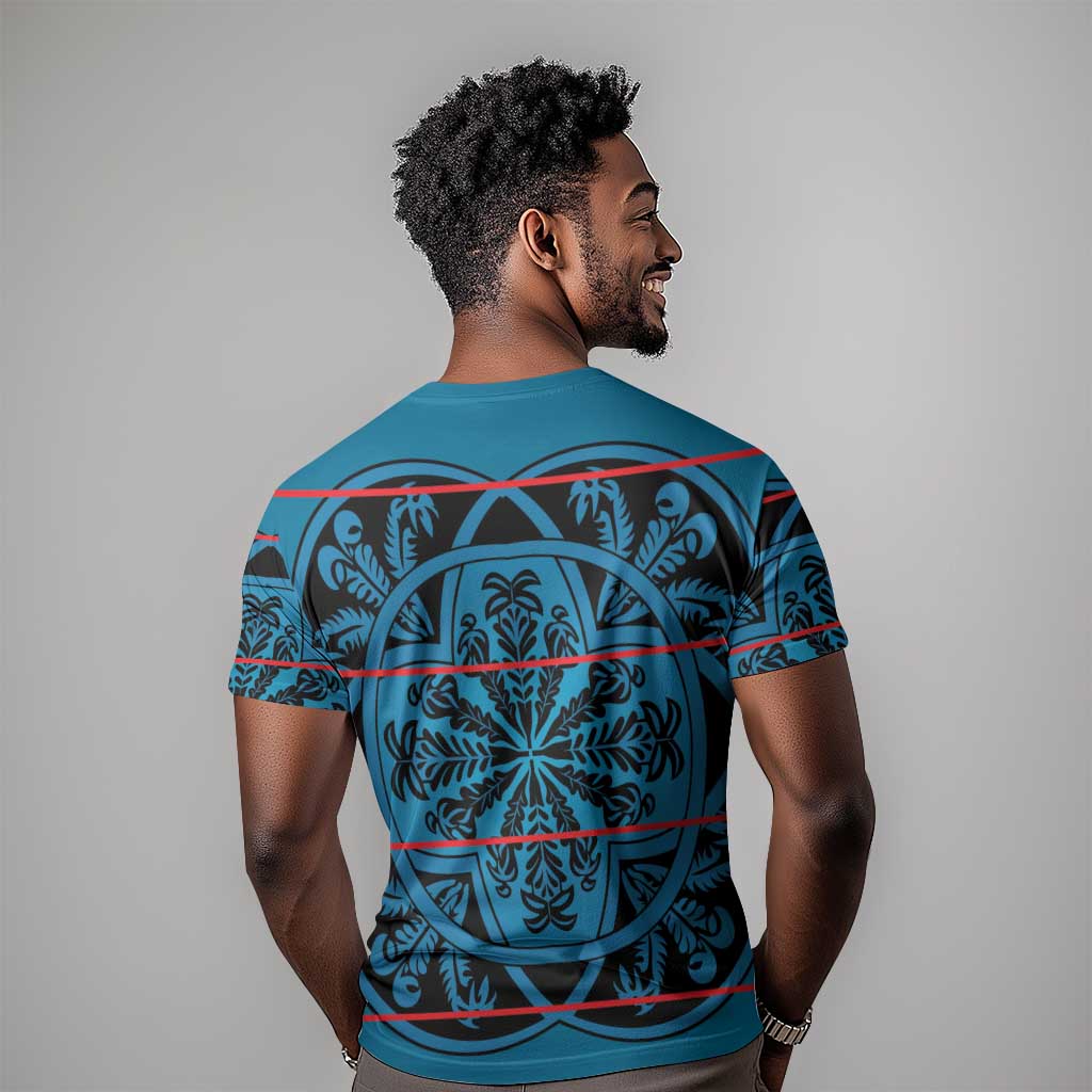 Basotho Blanket T shirt Lesotho Kharetsa Seanamarena Heritage - Blue - African Pride