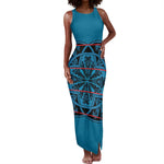 Basotho Blanket Tank Maxi Dress Lesotho Kharetsa Seanamarena Heritage - Blue - African Pride