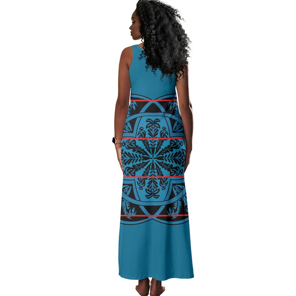 Basotho Blanket Tank Maxi Dress Lesotho Kharetsa Seanamarena Heritage - Blue - African Pride