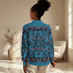 Basotho Blanket Women Casual Shirt Lesotho Kharetsa Seanamarena Heritage - Blue - African Pride