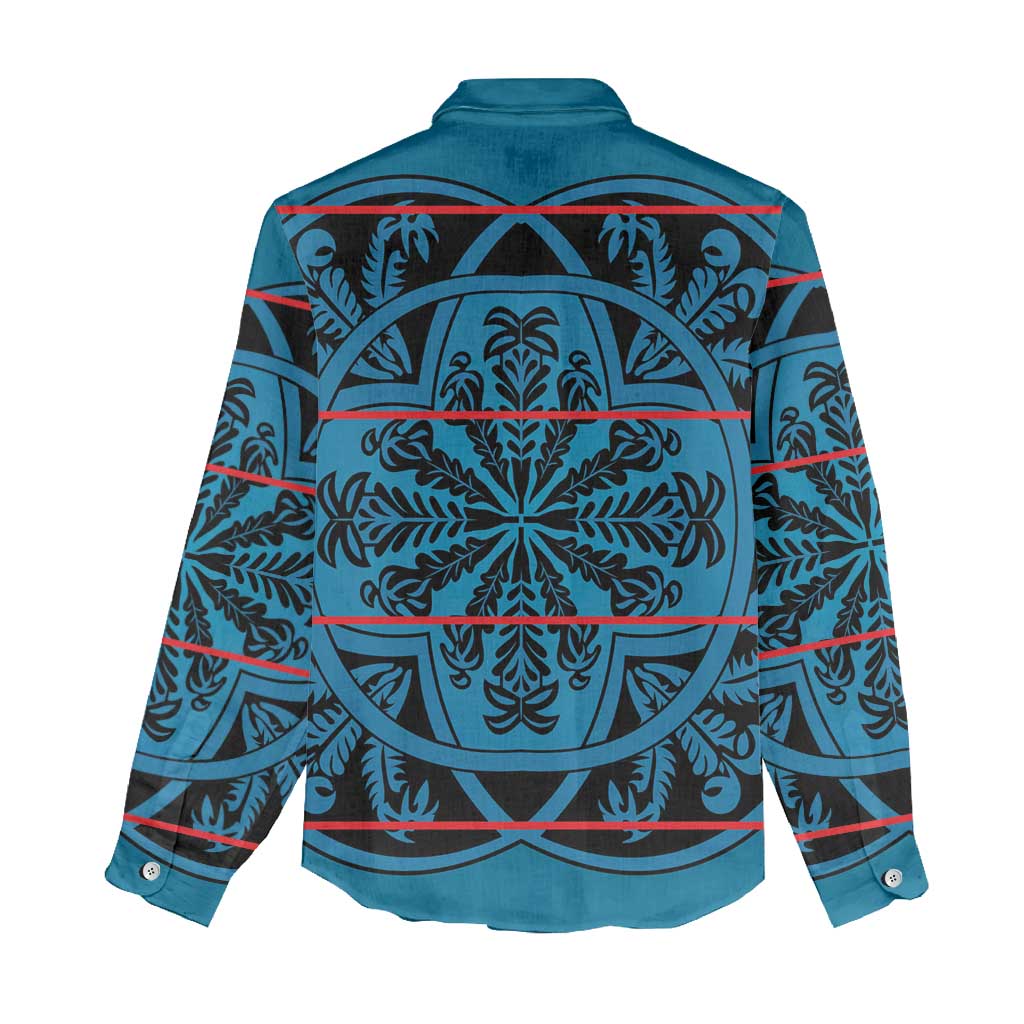Basotho Blanket Women Casual Shirt Lesotho Kharetsa Seanamarena Heritage - Blue - African Pride
