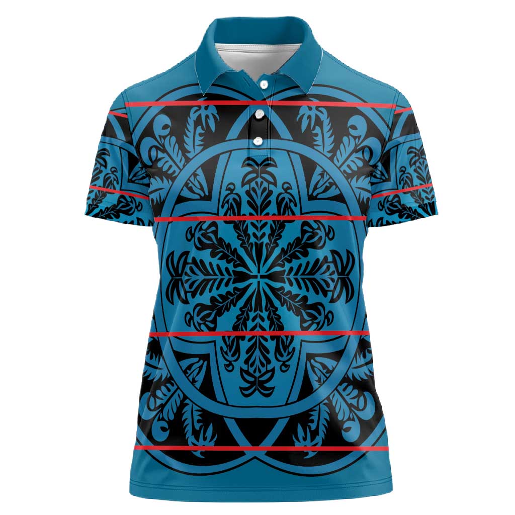 Basotho Blanket Women Polo Shirt Lesotho Kharetsa Seanamarena Heritage - Blue - African Pride