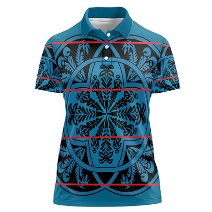 Basotho Blanket Women Polo Shirt Lesotho Kharetsa Seanamarena Heritage - Blue - African Pride