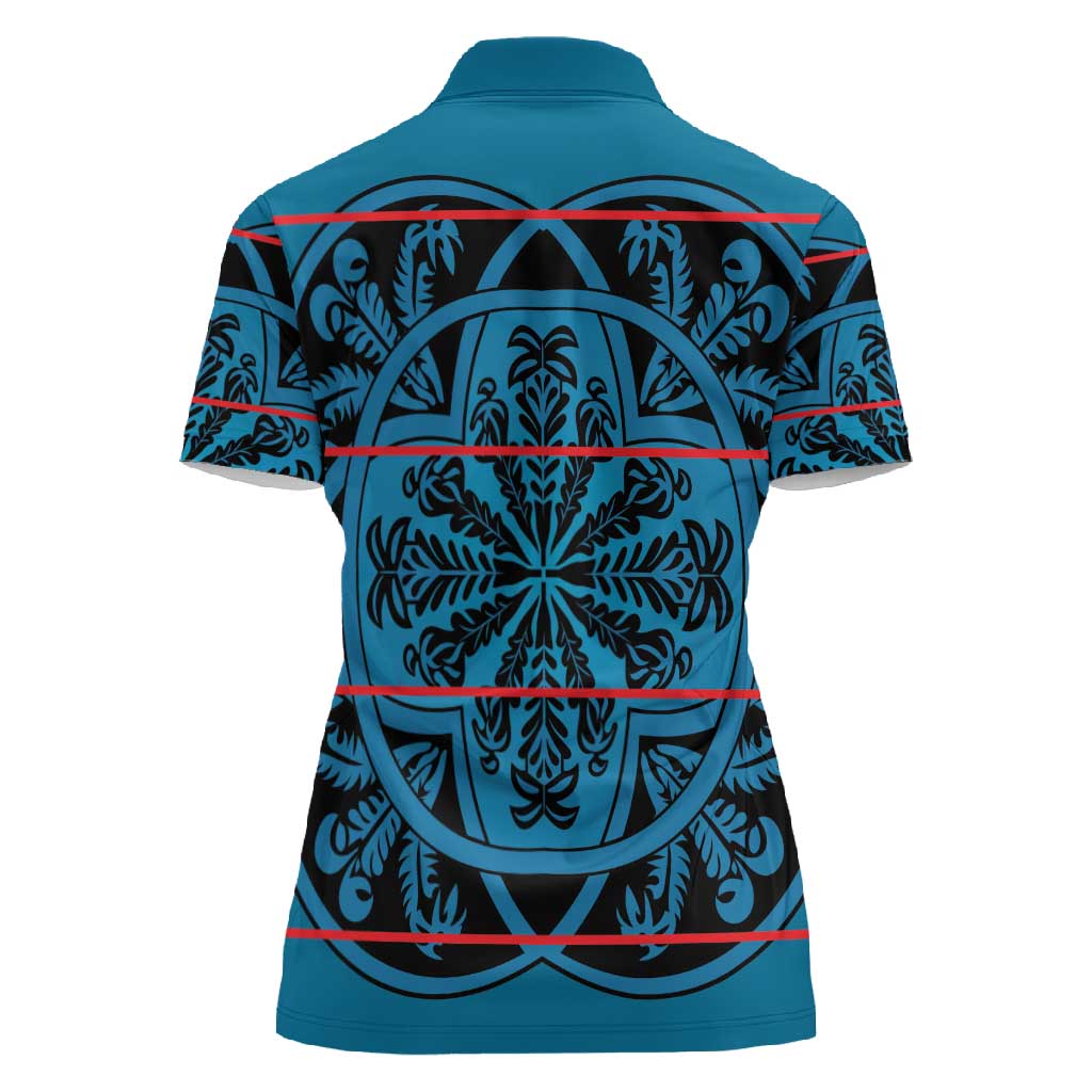 Basotho Blanket Women Polo Shirt Lesotho Kharetsa Seanamarena Heritage - Blue - African Pride