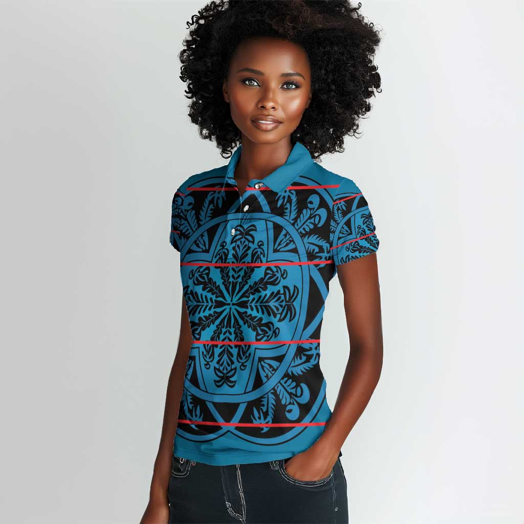 Basotho Blanket Women Polo Shirt Lesotho Kharetsa Seanamarena Heritage - Blue - African Pride
