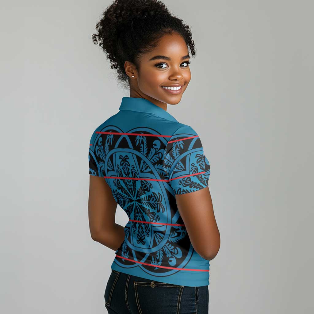 Basotho Blanket Women Polo Shirt Lesotho Kharetsa Seanamarena Heritage - Blue - African Pride