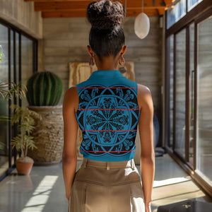 Basotho Blanket Women Sleeveless Polo Shirt Lesotho Kharetsa Seanamarena Heritage - Blue - African Pride