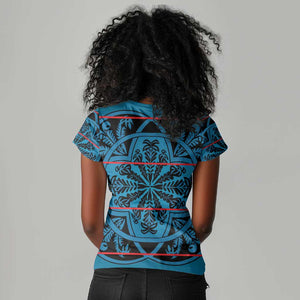 Basotho Blanket Women V-Neck T-Shirt Lesotho Kharetsa Seanamarena Heritage - Blue - African Pride