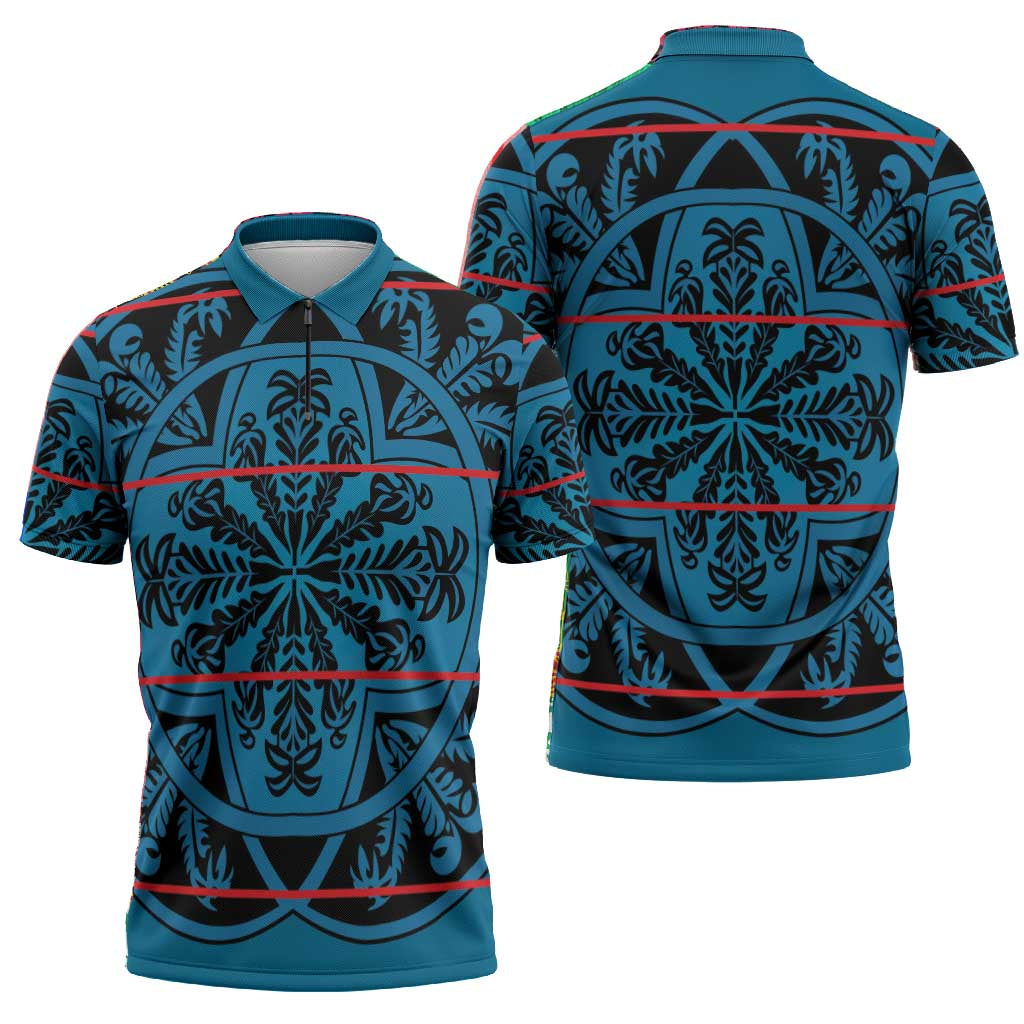 Lesotho Seanamarena - Kharetsa Zipper Polo Shirt Basotho Traditional Blanket Style