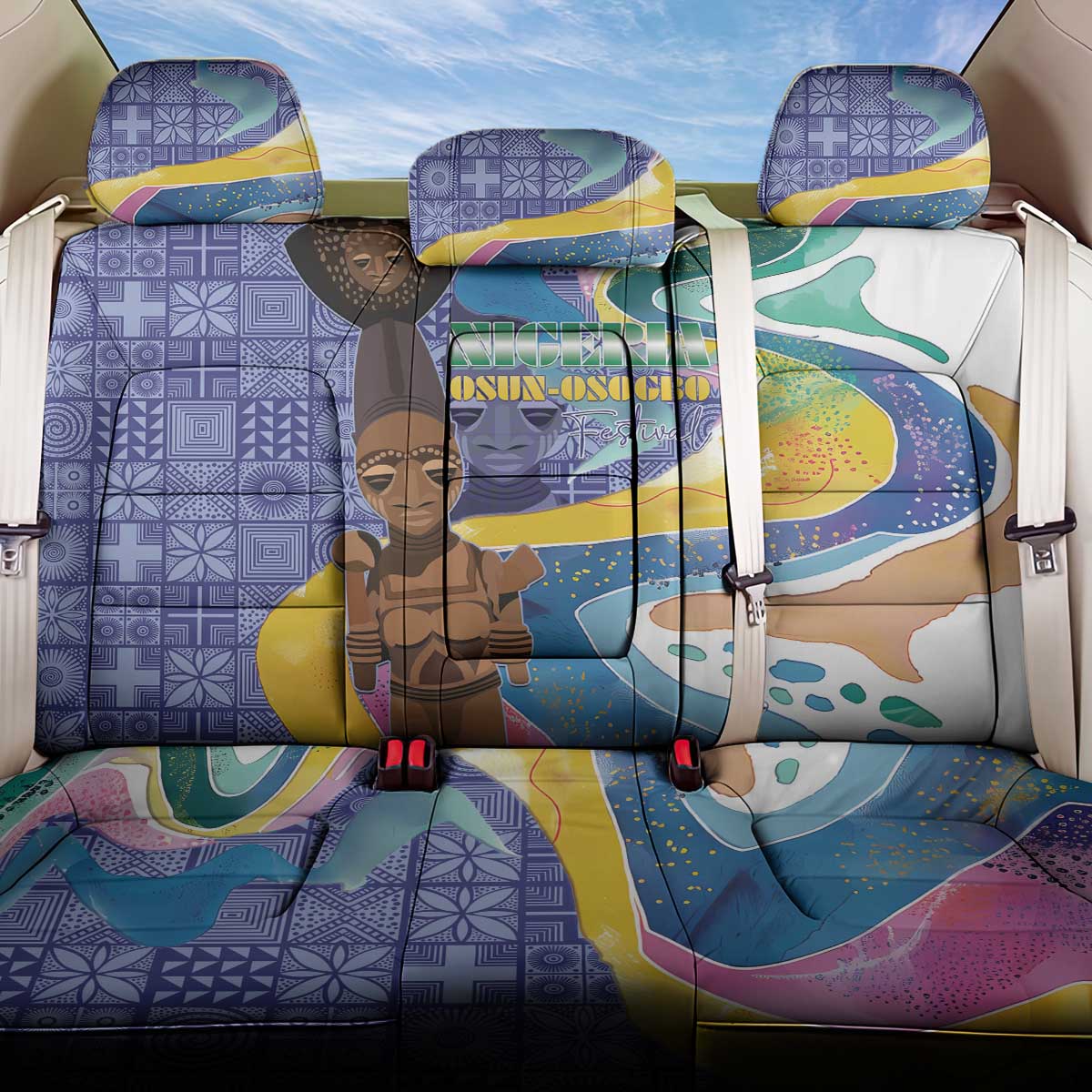 Nigeria Osun-Osogbo Festival Back Car Seat Cover Oshun God - Yoruba Pattern - African Pride