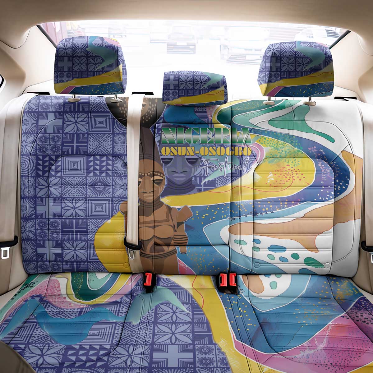 Nigeria Osun-Osogbo Festival Back Car Seat Cover Oshun God - Yoruba Pattern - African Pride