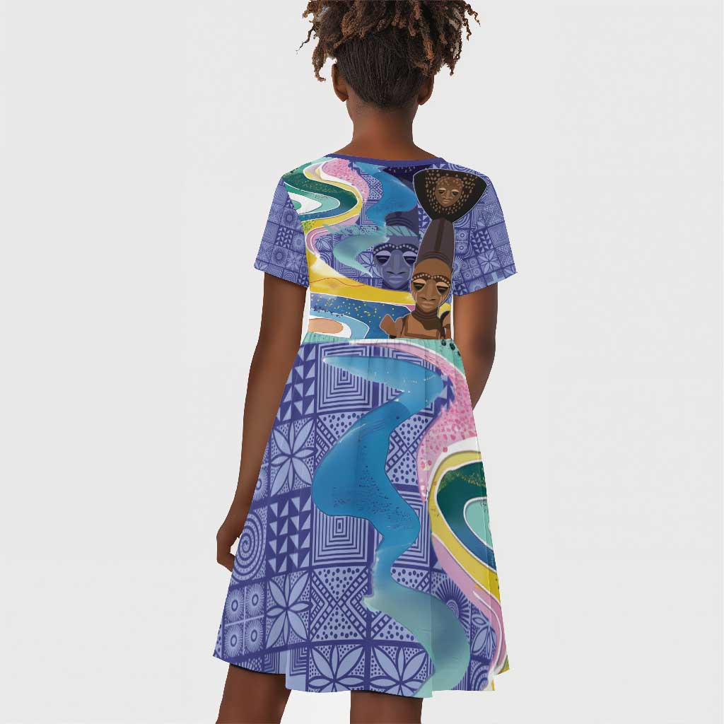 Nigeria Osun-Osogbo Festival Kid Short Sleeve Dress Oshun God - Yoruba Pattern - African Pride