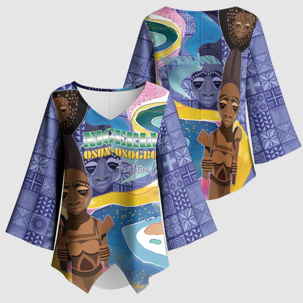Nigeria Osun-Osogbo Festival Kimono Sleeve Blouse Oshun God - Yoruba Pattern
