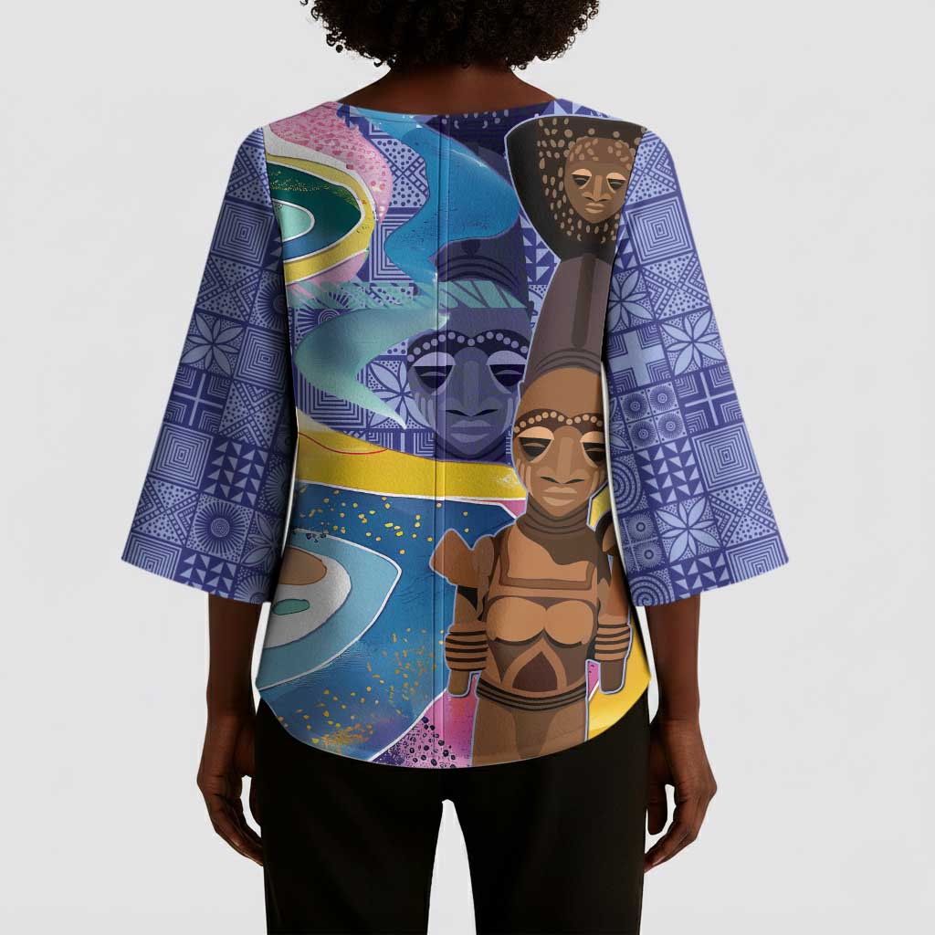 Nigeria Osun-Osogbo Festival Kimono Sleeve Blouse Oshun God - Yoruba Pattern