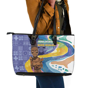 Nigeria Osun-Osogbo Festival Leather Tote Bag Oshun God - Yoruba Pattern - African Pride