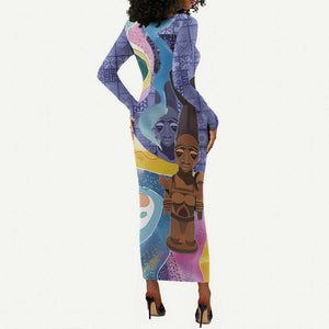Nigeria Osun-Osogbo Festival Long Sleeve Bodycon Dress Oshun God - Yoruba Pattern - African Pride