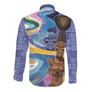 Nigeria Osun-Osogbo Festival Long Sleeve Button Shirt Oshun God - Yoruba Pattern - African Pride