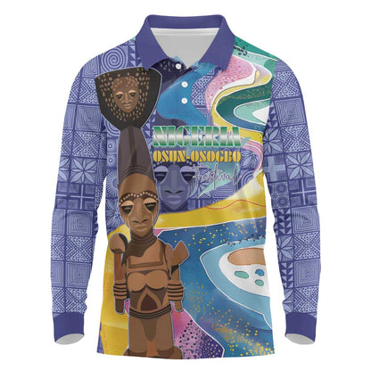 Nigeria Osun-Osogbo Festival Long Sleeve Polo Shirt Oshun God - Yoruba Pattern - African Pride