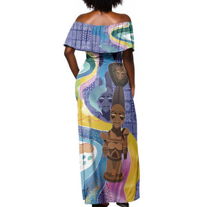 Nigeria Osun-Osogbo Festival Off Shoulder Maxi Dress Oshun God - Yoruba Pattern - African Pride