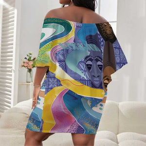 Nigeria Osun-Osogbo Festival Off Shoulder Short Dress Oshun God - Yoruba Pattern - African Pride
