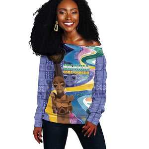 Nigeria Osun-Osogbo Festival Off Shoulder Sweater Oshun God - Yoruba Pattern - African Pride
