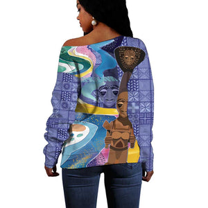 Nigeria Osun-Osogbo Festival Off Shoulder Sweater Oshun God - Yoruba Pattern - African Pride