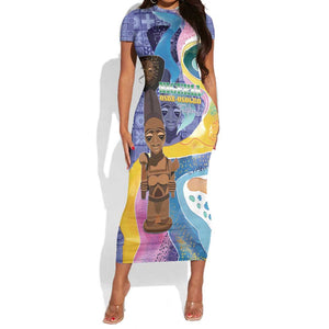 Nigeria Osun-Osogbo Festival Short Sleeve Bodycon Dress Oshun God - Yoruba Pattern - African Pride