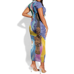 Nigeria Osun-Osogbo Festival Short Sleeve Bodycon Dress Oshun God - Yoruba Pattern - African Pride