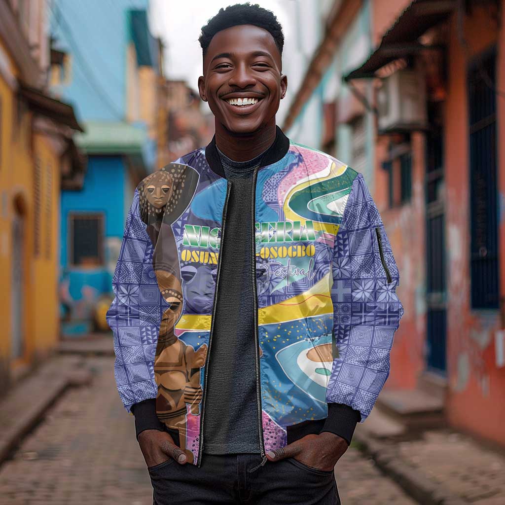 Nigeria Osun-Osogbo Festival Sleeve Zip Bomber Jacket Oshun God - Yoruba Pattern - African Pride