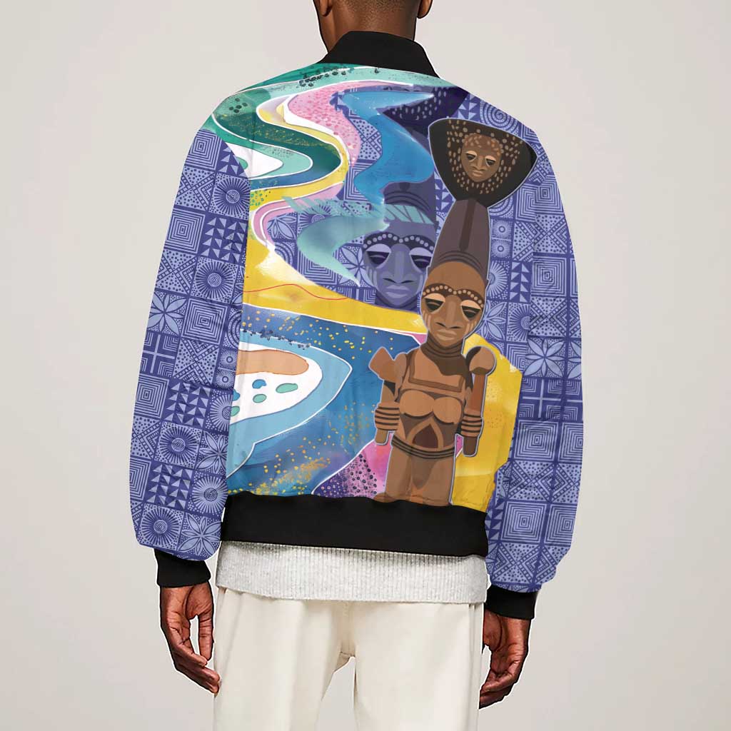 Nigeria Osun-Osogbo Festival Sleeve Zip Bomber Jacket Oshun God - Yoruba Pattern - African Pride