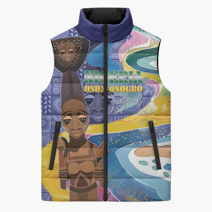 Nigeria Osun-Osogbo Festival Sleeveless Puffer Jacket Oshun God - Yoruba Pattern