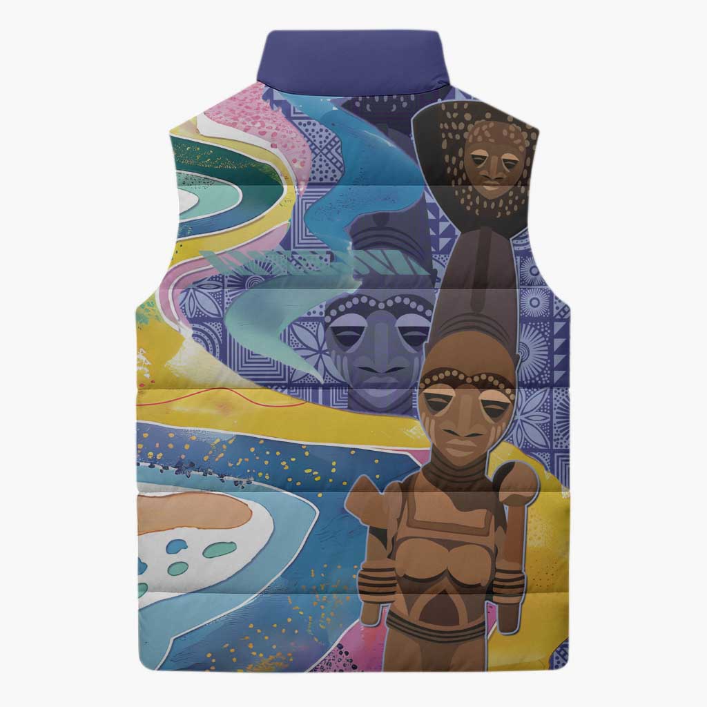 Nigeria Osun-Osogbo Festival Sleeveless Puffer Jacket Oshun God - Yoruba Pattern