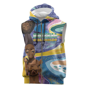 Nigeria Osun-Osogbo Festival Sleeveless Zip Hoodie Oshun God - Yoruba Pattern - African Pride