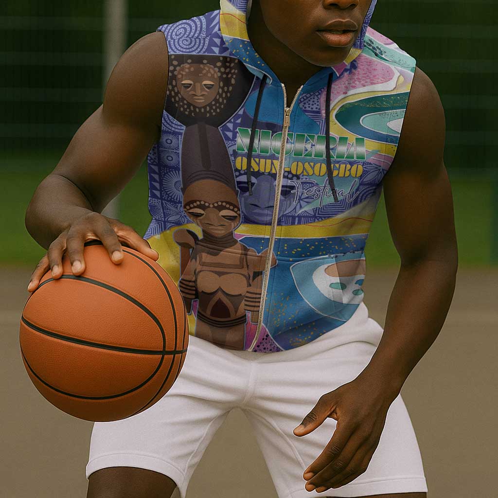 Nigeria Osun-Osogbo Festival Sleeveless Zip Hoodie Oshun God - Yoruba Pattern - African Pride