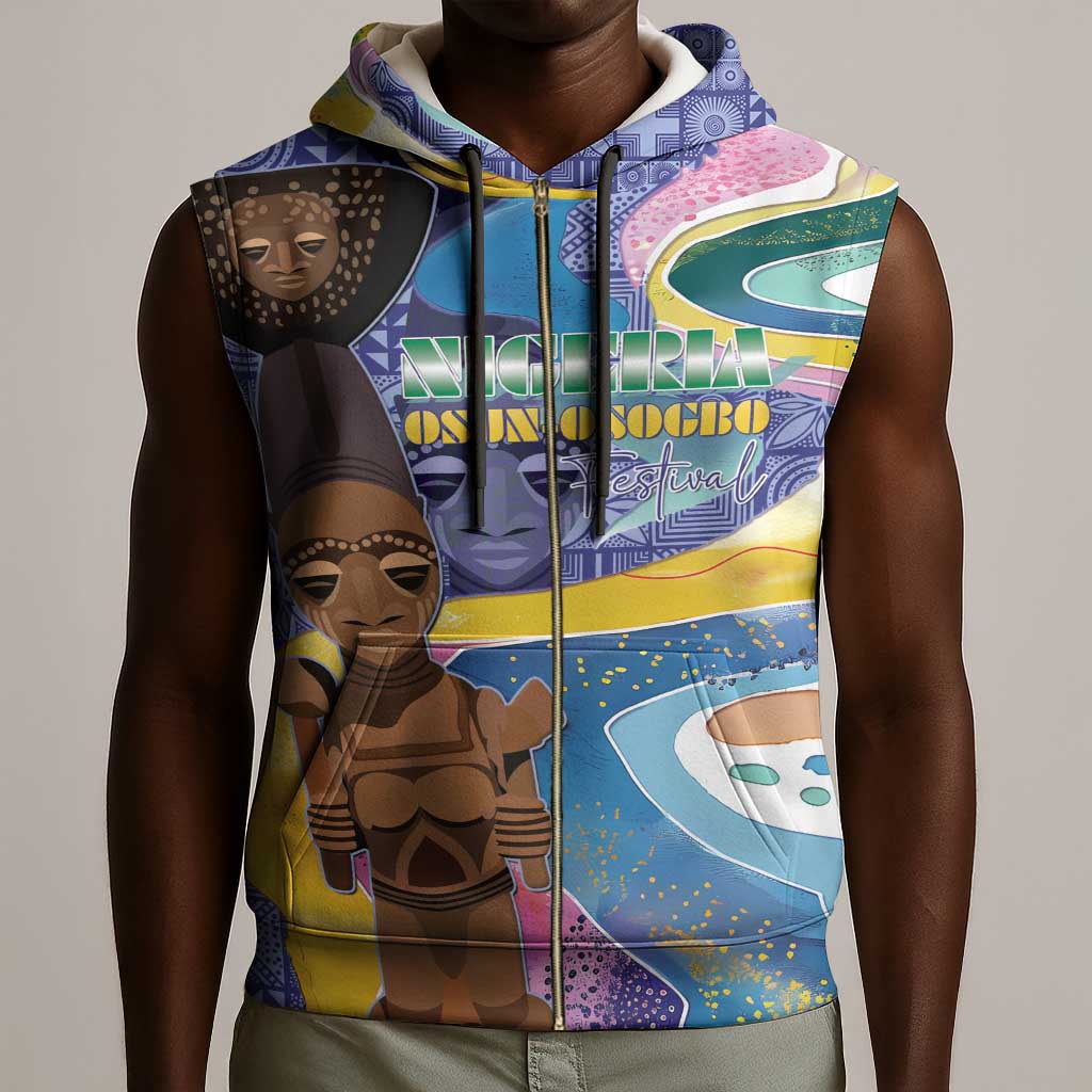 Nigeria Osun-Osogbo Festival Sleeveless Zip Hoodie Oshun God - Yoruba Pattern - African Pride