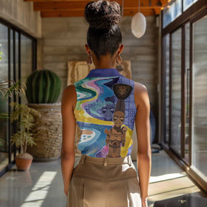 Nigeria Osun-Osogbo Festival Women Sleeveless Polo Shirt Oshun God - Yoruba Pattern - African Pride
