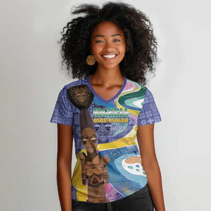 Nigeria Osun-Osogbo Festival Women V-Neck T-Shirt Oshun God - Yoruba Pattern - African Pride
