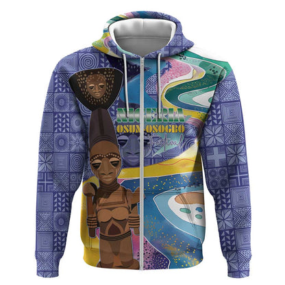 Nigeria Osun-Osogbo Festival Zip Hoodie Oshun God - Yoruba Pattern - African Pride