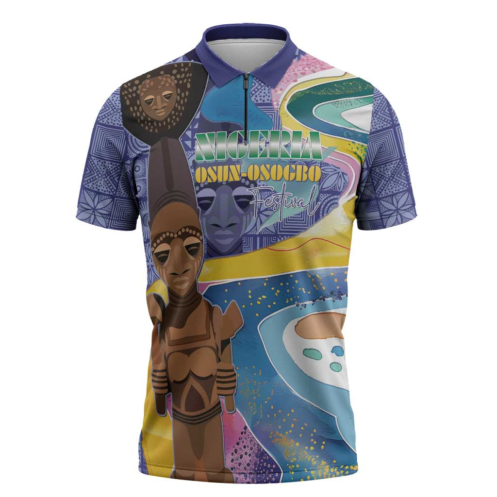 Nigeria Osun-Osogbo Festival Zipper Polo Shirt Oshun God - Yoruba Pattern
