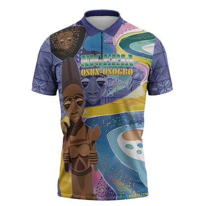 Nigeria Osun-Osogbo Festival Zipper Polo Shirt Oshun God - Yoruba Pattern