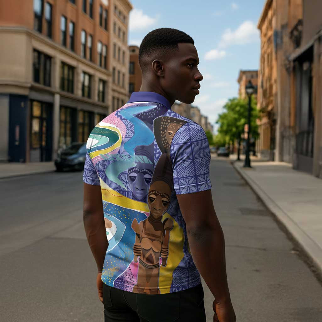 Nigeria Osun-Osogbo Festival Zipper Polo Shirt Oshun God - Yoruba Pattern