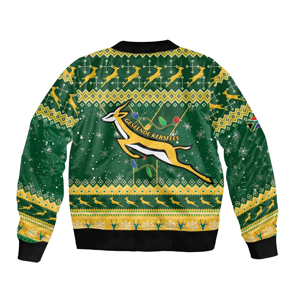 South Africa Christmas Rugby Bomber Jacket Springboks Geseende Kersfees