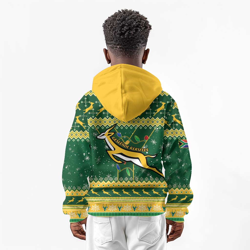 South Africa Christmas Rugby Kid Hoodie Springboks Geseende Kersfees