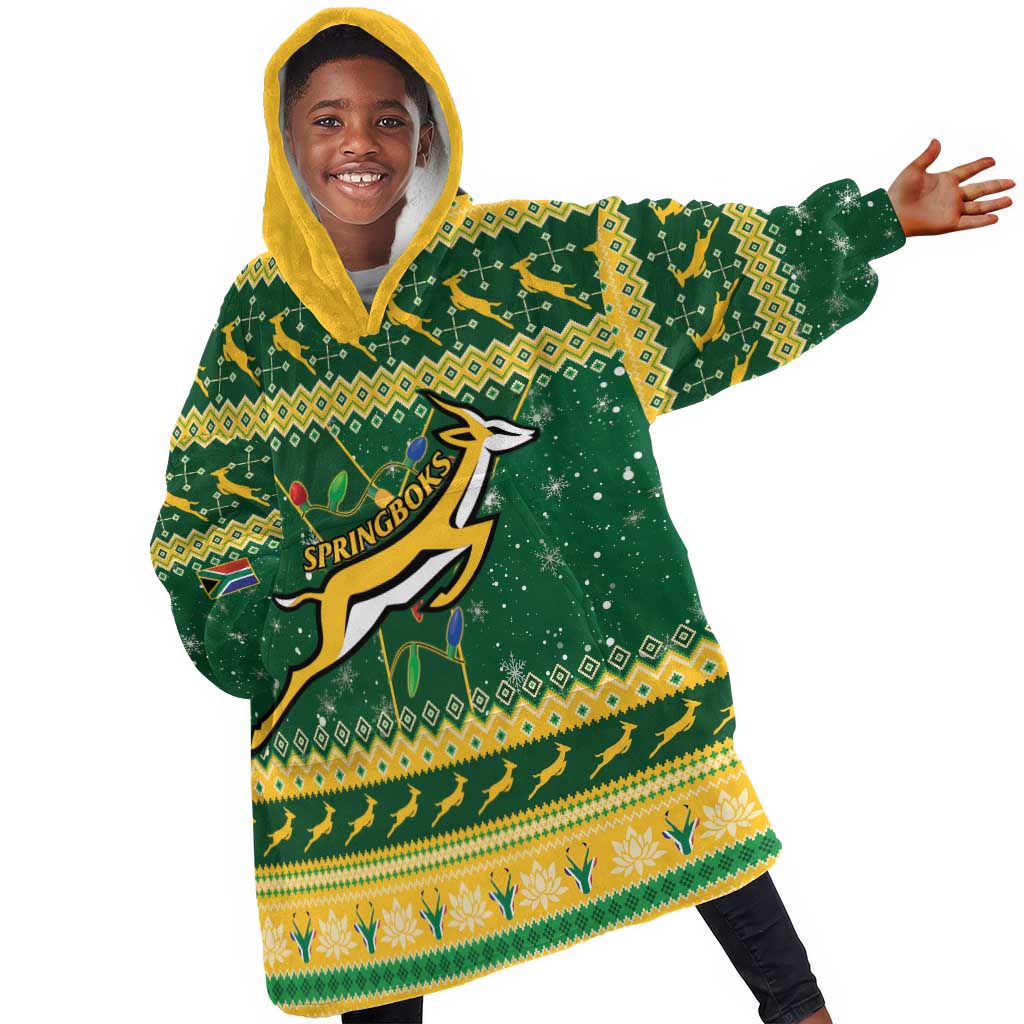 South Africa Christmas Rugby Kid Wearable Blanket Hoodie Springboks Geseende Kersfees