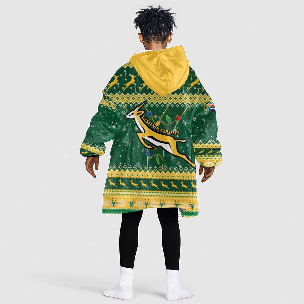 South Africa Christmas Rugby Kid Wearable Blanket Hoodie Springboks Geseende Kersfees