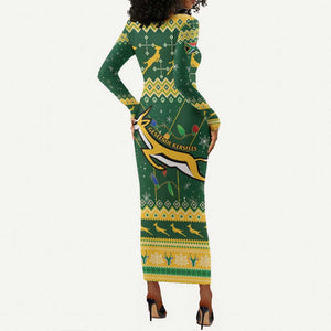 South Africa Christmas Rugby Long Sleeve Bodycon Dress Springboks Geseende Kersfees LT15