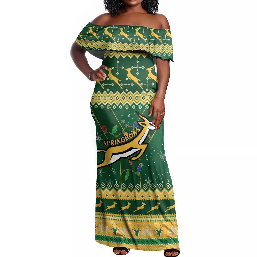South Africa Christmas Rugby Off Shoulder Maxi Dress Springboks Geseende Kersfees