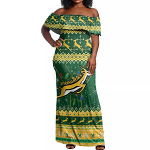 South Africa Christmas Rugby Off Shoulder Maxi Dress Springboks Geseende Kersfees